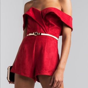 Red Suede Romper